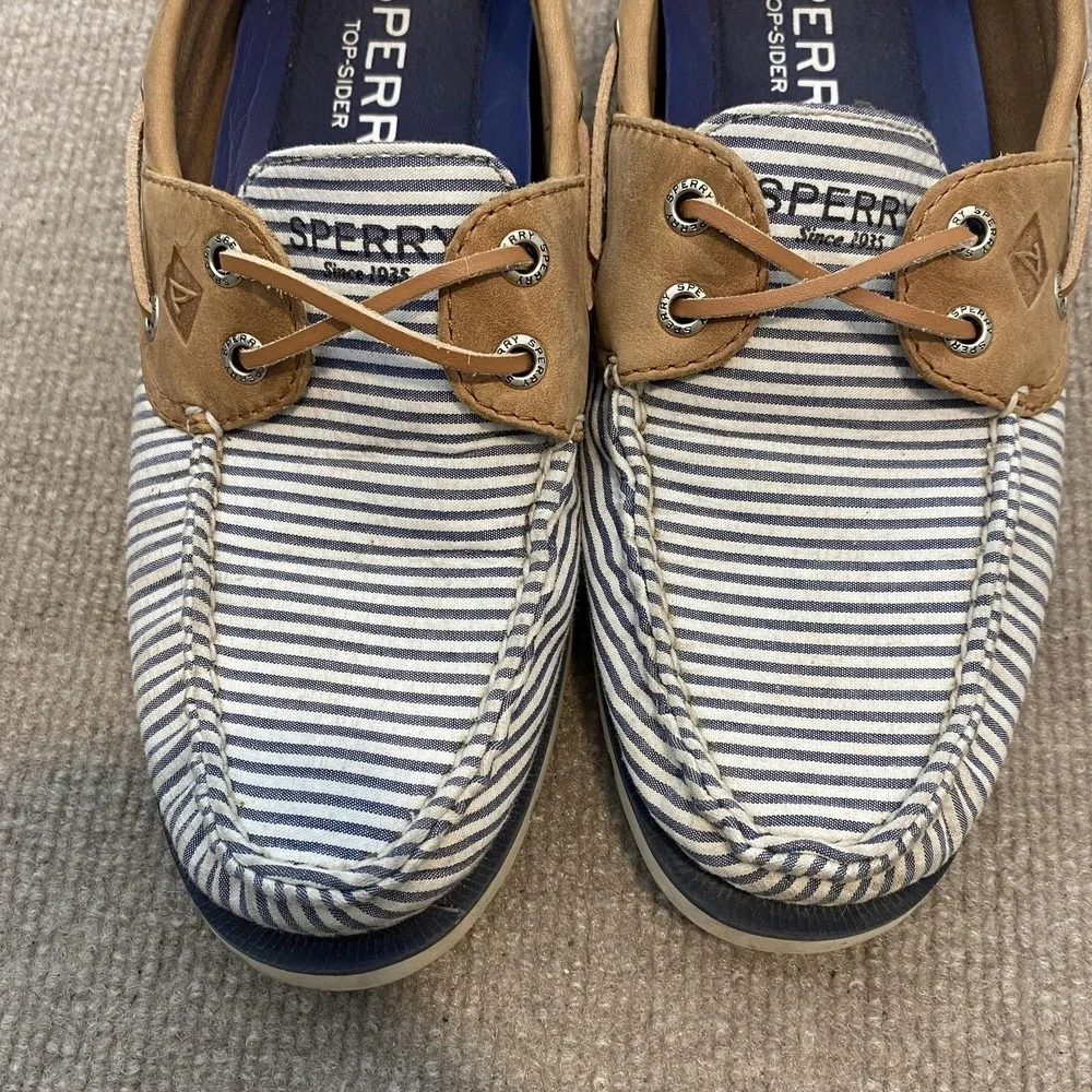 Sperry Top-Sider Shoes Mens Size 8 Blue Striped Canvas Boat Casual STS22036